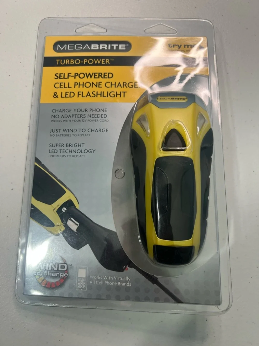 Turbo-Power Self-Powered Cell Phone Charger & LED Flashlight - Yellow